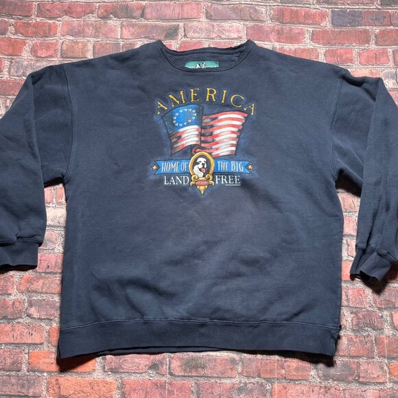 Vintage Y2K 2001 Big Dogs America Crewneck Sweatshirt USA Sz Medium Navy Blue - Picture 1 of 7